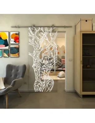 Glasschiebetür PIPE-LINE - Fineprint Model 105 Weiss auf Klarglas