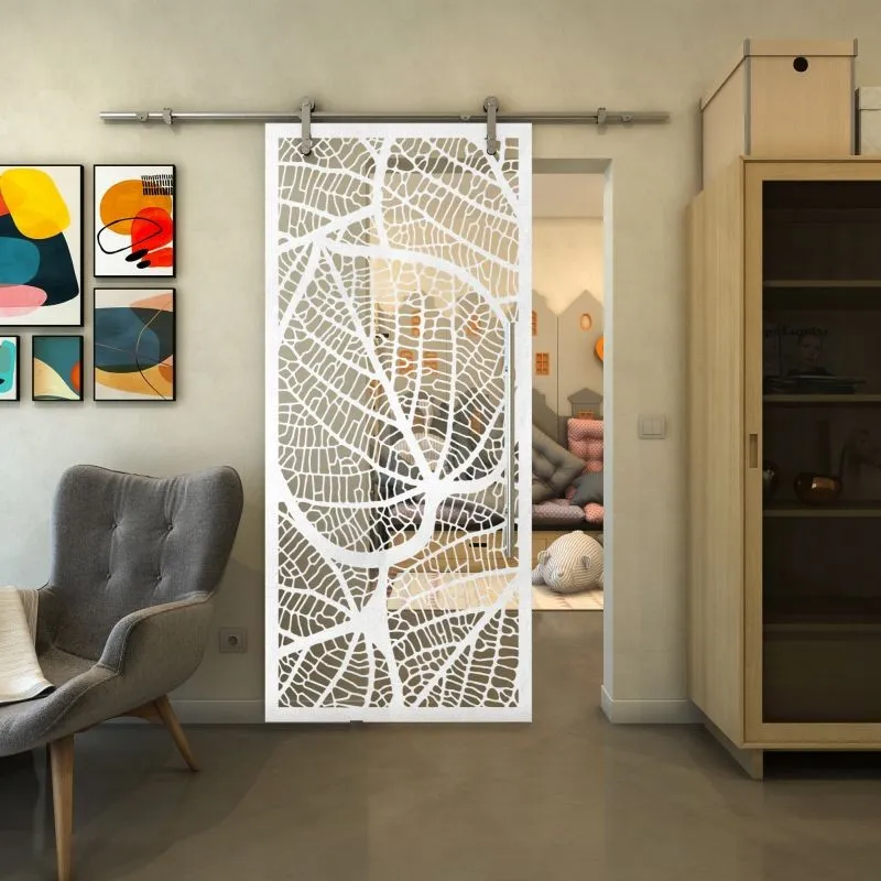 Glasschiebetür PIPE-LINE - Fineprint Modell 107 Weiss auf Klarglas