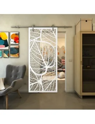 Glasschiebetür PIPE-LINE - Fineprint Model 107 Weiss auf Klarglas