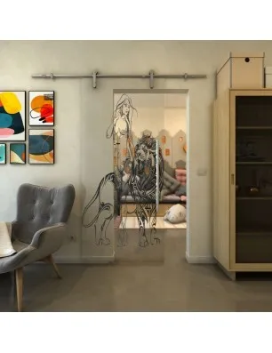 Glasschiebetür PIPE-LINE - Fineprint Model 117 Schwarz auf Klarglas