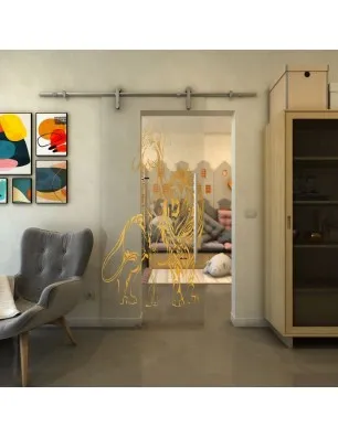 Glasschiebetür PIPE-LINE - Fineprint Model 117 Gold auf Klarglas