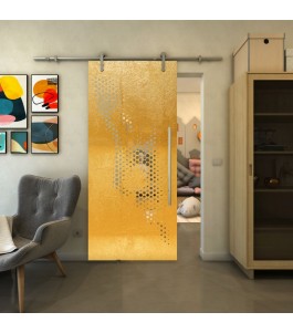 Glasschiebetür PIPE-LINE - Fineprint Model 120 Gold auf Klarglas