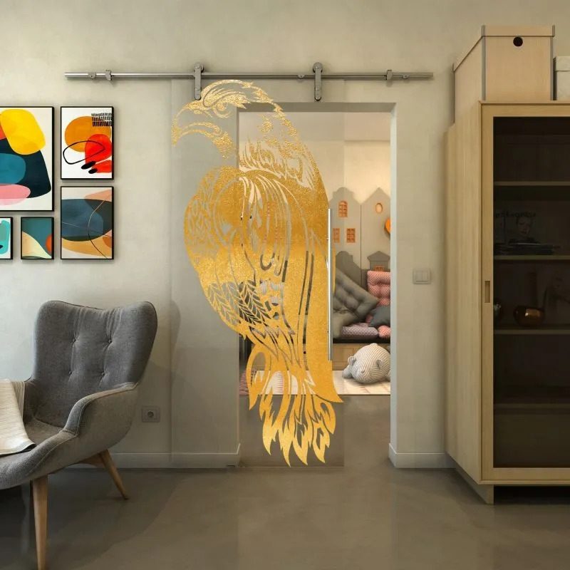 Glasschiebetür PIPE-LINE - Fineprint Modell 122 Gold auf Klarglas