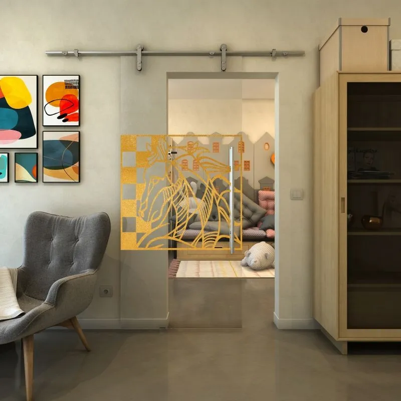 Glasschiebetür PIPE-LINE - Fineprint Modell 137 Gold auf Klarglas Glasschiebetür PIPE-LINE - Fineprint Modell 137 Gold auf Klarglas