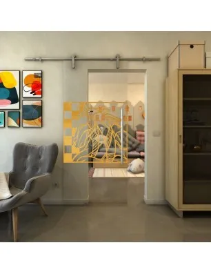 Glasschiebetür PIPE-LINE - Fineprint Model 137 Gold auf Klarglas