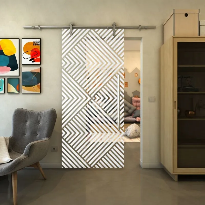 Glasschiebetür PIPE-LINE - Fineprint Modell 140 Weiss auf Klarglas