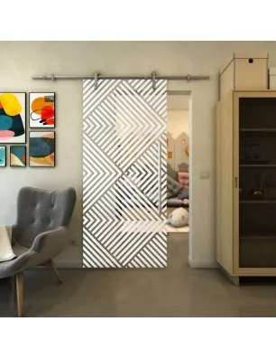 Glasschiebetür PIPE-LINE - Fineprint Model 140 Weiss auf Klarglas