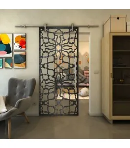 Glasschiebetür PIPE-LINE - Fineprint Model 150 Schwarz auf Klarglas