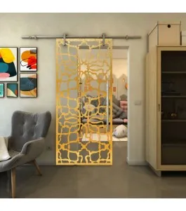 Glasschiebetür PIPE-LINE - Fineprint Model 150 Gold auf Klarglas