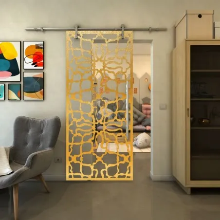 Glasschiebetür PIPE-LINE - Fineprint Model 150 Gold auf Klarglas