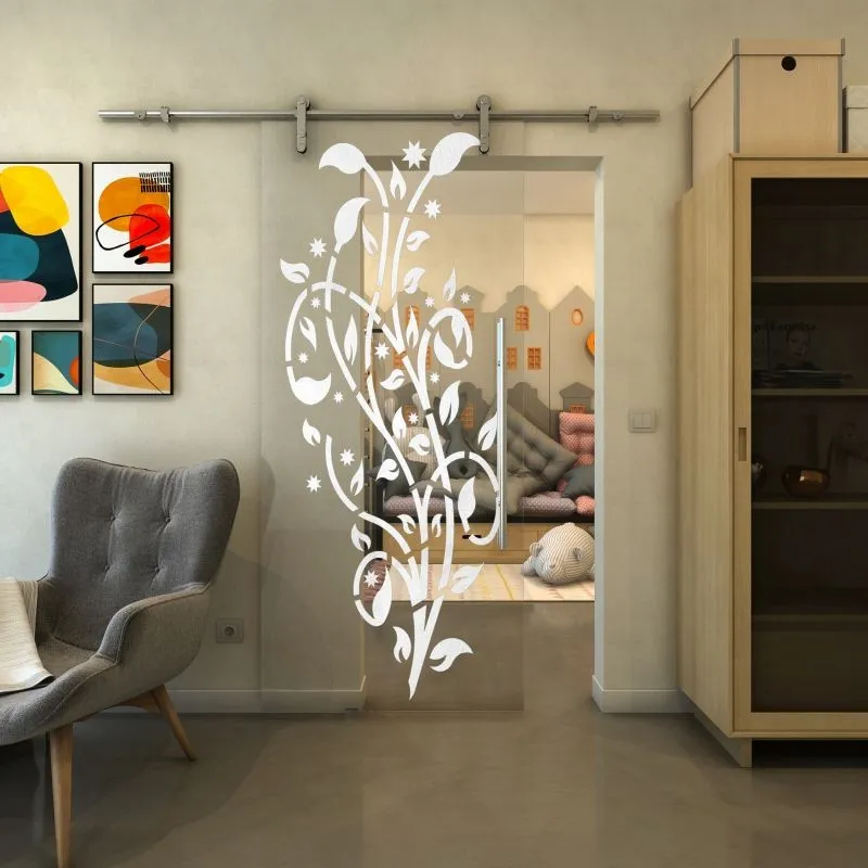 Glasschiebetür PIPE-LINE - Fineprint Modell 166 Weiss auf Klarglas Glasschiebetür PIPE-LINE - Fineprint Modell 166 Weiss auf Klarglas