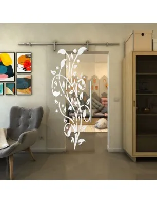 Glasschiebetür PIPE-LINE - Fineprint Model 166 Weiss auf Klarglas