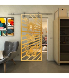 Glasschiebetür PIPE-LINE - Fineprint Model 176 Gold auf Klarglas