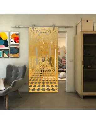 Glasschiebetür PIPE-LINE - Fineprint Model 181 Gold auf Klarglas