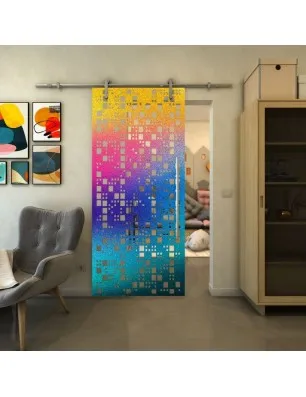 Glasschiebetür PIPE-LINE - Fineprint Model 190 Verlauf auf Klarglas