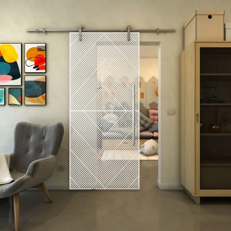 Glasschiebetür PIPE-LINE - Fineprint Modell 194 Weiss auf Klarglas