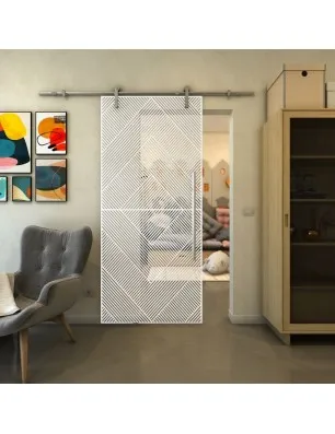 Glasschiebetür PIPE-LINE - Fineprint Model 194 Weiss auf Klarglas