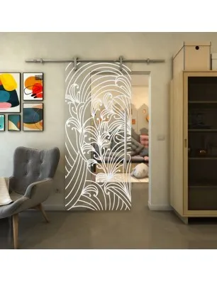 Glasschiebetür PIPE-LINE - Fineprint Model 200 Weiss auf Klarglas