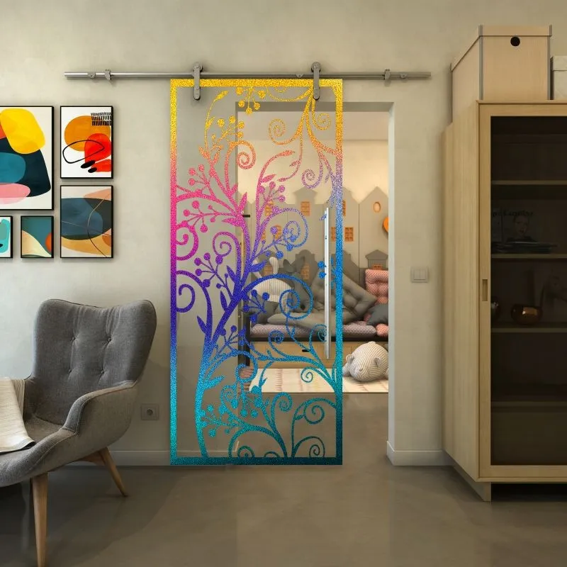 Glasschiebetür PIPE-LINE - Fineprint Modell 204 Verlauf auf Klarglas