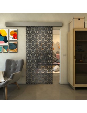 Glasschiebetür ECO-LINE - Fineprint Modell 001 Schwarz auf Klarglas