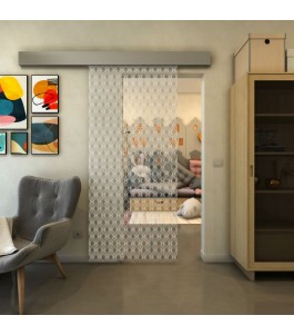 Glasschiebetür ECO-LINE - Fineprint Model 001 Weiss auf Klarglas