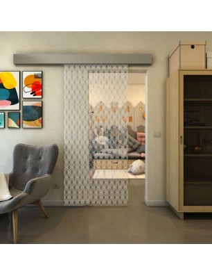 Glasschiebetür ECO-LINE - Fineprint Model 001 Weiss auf Klarglas