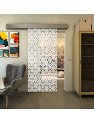 Glasschiebetür ECO-LINE - Fineprint Model 002 Weiss auf Klarglas