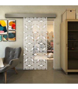 Glasschiebetür ECO-LINE - Fineprint Model 005 Weiss auf Klarglas