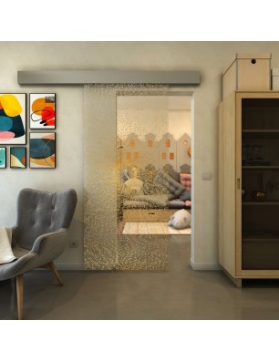 Glasschiebetür ECO-LINE - Fineprint Model 006 Gold auf Klarglas