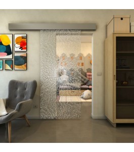Glasschiebetür ECO-LINE - Fineprint Model 006 Weiss auf Klarglas