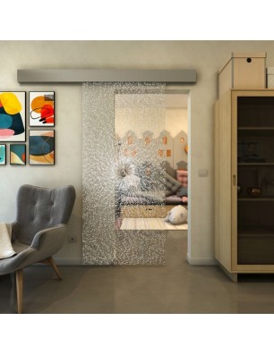 Glasschiebetür ECO-LINE - Fineprint Model 006 Weiss auf Klarglas