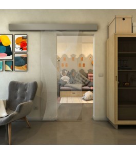 Glasschiebetür ECO-LINE - Fineprint Model 009 Weiss auf Klarglas