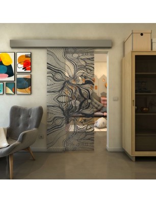 Glasschiebetür ECO-LINE - Fineprint Model 010 Schwarz auf Klarglas