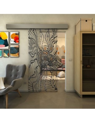 Glasschiebetür ECO-LINE - Fineprint Model 012 Schwarz auf Klarglas