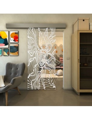 Glasschiebetür ECO-LINE - Fineprint Model 012 Weiss auf Klarglas