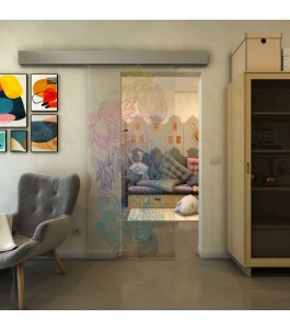 Glasschiebetür ECO-LINE - Fineprint Model 013 Verlauf auf Klarglas