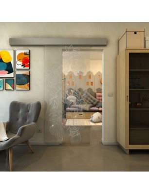 Glasschiebetür ECO-LINE - Fineprint Model 013 Weiss auf Klarglas