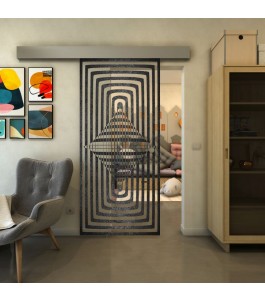 Glasschiebetür ECO-LINE - Fineprint Model 014 Schwarz auf Klarglas