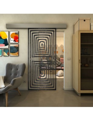 Glasschiebetür ECO-LINE - Fineprint Model 014 Schwarz auf Klarglas