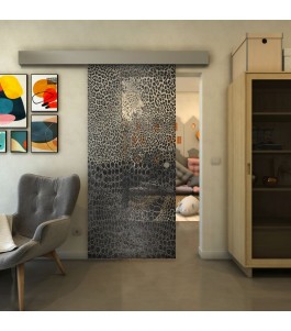 Glasschiebetür ECO-LINE - Fineprint Model 015 Schwarz auf Klarglas