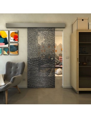 Glasschiebetür ECO-LINE - Fineprint Model 015 Schwarz auf Klarglas