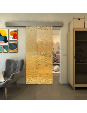 Glasschiebetür ECO-LINE - Fineprint Model 015 Gold auf Klarglas