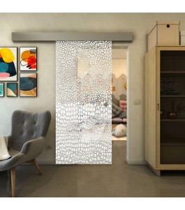 Glasschiebetür ECO-LINE - Fineprint Model 015 Weiss auf Klarglas