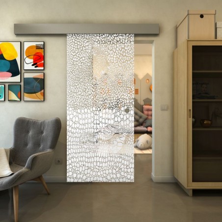 Glasschiebetür ECO-LINE - Fineprint Model 015 Weiss auf Klarglas