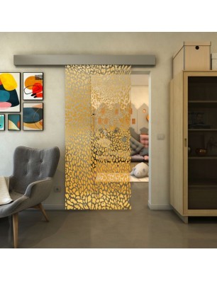 Glasschiebetür ECO-LINE - Fineprint Model 016 Gold auf Klarglas