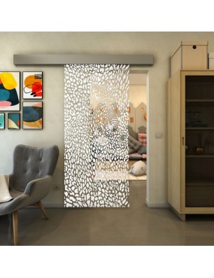 Glasschiebetür ECO-LINE - Fineprint Model 016 Weiss auf Klarglas