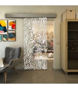 Glasschiebetür ECO-LINE - Fineprint Model 017 Weiss auf Klarglas