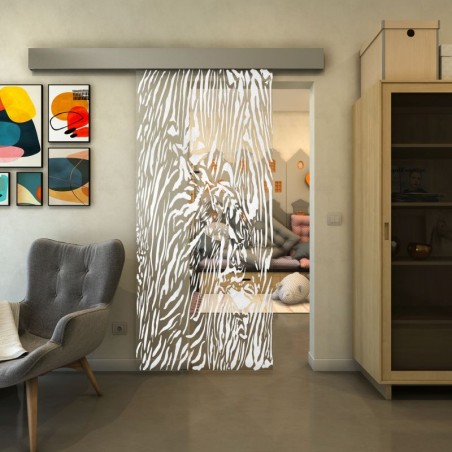 Glasschiebetür ECO-LINE - Fineprint Model 017 Weiss auf Klarglas