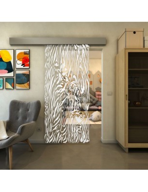 Glasschiebetür ECO-LINE - Fineprint Model 017 Weiss auf Klarglas
