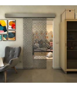 Glasschiebetür ECO-LINE - Fineprint Model 018 Schwarz auf Klarglas